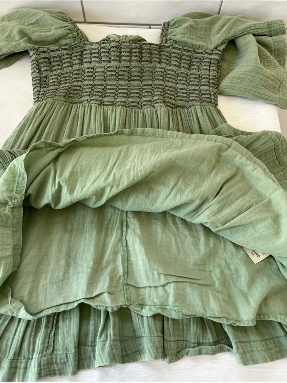 Free People Easy To Love Light Sage Smocked Mini Dress - Picture 10 of 12